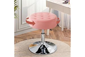 Ckaff Tabouret de Coiffeuse, Tabouret de Maquillage, Tabouret Pivotant Réglable en Hauteur, Tabouret de Bar Rond Rembourré en Velours pour Chambre à Coucher Salon Salle à Manger, Rose