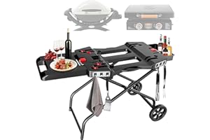 ‎DENMAY Denmay Tragbarer Grillwagen mit Rad für Weber Q1200, Q1000, Q2200, Q2000 Serie, für Blackstone 43CM 56CM Tischgrillplatten, Faltbarer Grillwagen, Grillständer für draußen