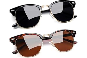 Joopin Polarizadas Gafas de Sol Hombre y Mujer Medio Marco Cuadradas Clásicas Retro Vintage Protección UV400 para Conducción Playa Pesca Golf