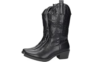 ZAPATOP U8A-AX8320-2 Botas Cowboy Mujer Diseño Bordado Imitación Piel Botas con Cremallera Tacón 5 cm Mujer Moda Viejo Oeste Mujer Botines