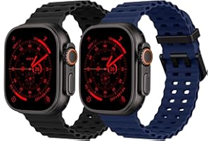 SURUNDO 2 Pack Ocean Silicone Sport Strap - Compatible with Apple Watch Ultra 2/Ultra Strap 49mm 45mm 44mm for Men Women, Breathable Soft Waterproof Band for iWatch Ultra 2/Ultra Series 10 46mm SE/9/8/7/6/5