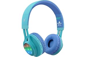 Riwbox Casques Bluetooth WT-7S sans Fil stéréo Pliable à éclairage LED de avec Micro et contrôle de Volume pour PC/iPhone/TV/iPad(Bleu et Vert)