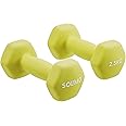 Amazon Brand - Solimo Neoprene 2.5 kg Dumbbell | Easy Grip for Comfortable Workout | Home Gym | Muscle Building | Set of 2 - 2.5 kg | Light Green