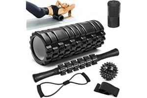 Dalephoric Rullo Massaggio Muscolare Kit, 33x13cm Foam Roller con Bastone Massaggio, Palline Massaggio e Bande Elastiche, Rullo Massaggiante, Roller Pilates, per Stretching, Yoga, Rilascio Miofasciale