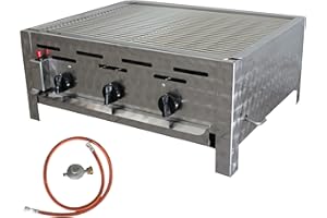 BSR-Grillen 3-flammiger Profi Gasgrill aus Edelstahl, stufenlos regelbar, Gasbräter, Gastrogrill, Gastrobräter, Gasschlauch und Druckminderer (11 kW | verchromter Grillrost)