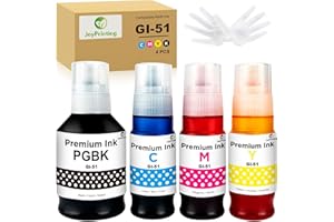 JoyPrinting GI-51 GI51 Ink Bottles Compatible with Canon Pixma GI51 GI-51 Ink Bottle Multipack for Pixma G1520 G1530 G1560 G2520 G2560 G2570 G3520 G3560 G3590 G4570(4-Pack, Black Cyan Magenta Yellow)