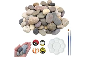 MOAZIFI 40 Stück Flache Steine Zum Bemalen, 2 Pinsel Zum Bemalen, 1 Pigmentpalette, Gemalter Kieselsteine, Flache Dekosteine, Glatte Kieselsteine zum Bemalen, 1-3 Cm, Steine Zum Bemalen, Steine Bemalen Set