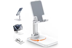 BHHB Regulowany stojak na telefon komórkowy, składany, aluminiowy, składany uchwyt na telefon komórkowy do iPhone 15 14 13 12 11 Pro Xs Xr X 8, Huawei, Galaxy, wszystkich smartfonów (biały)