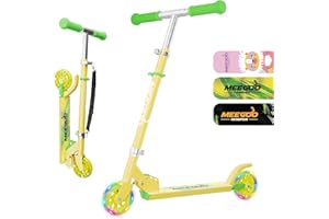 MEE GOO Scooter for Kids Ages3+, 2 Wheels Light Up Gift Scooters for Girls Boys, Easy Folding Kids Scooter with 3 Levels Adjustable Handlebar and Rear Brake