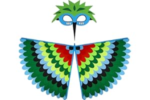 TOPWAYS Felt Bird Capes Wings and Masks Costume for Kids, Colorful Peacock Flamingo Falcon Hummingbird Fancy Dress Up Party Favors