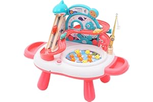 YULEYU Gioco Pesca Pesci Calamita, Gioco Pesca Bambini, Montessori Giochi con 10 Pesciolini, 3 Delfini e 2 Canna da Pesca, Pesci Giocattolo Educativo Interattivi 2-6 Anni(Rosa)