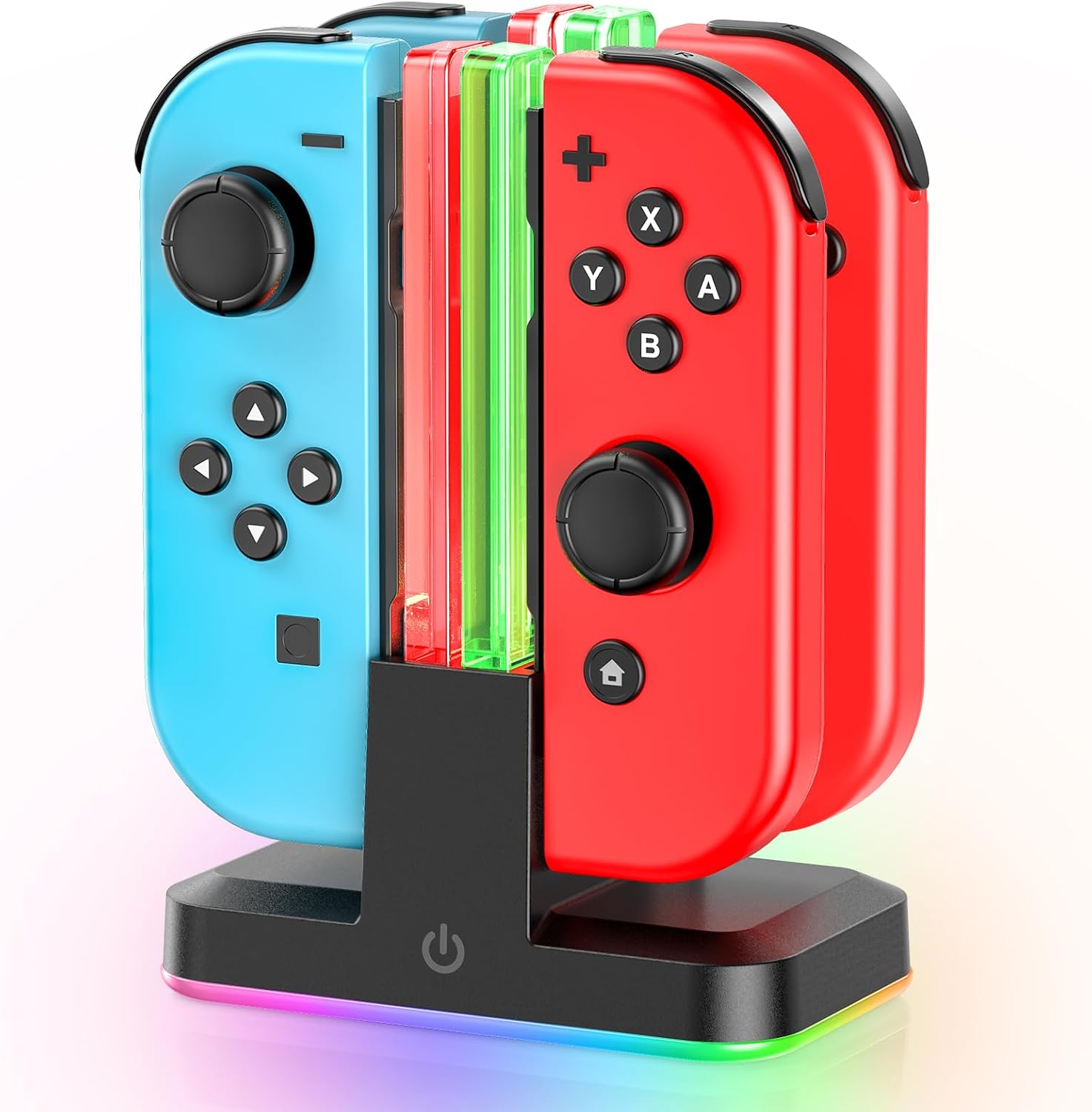 Cargador para Joycon Switch/OLED, 2,5H de Base Carga Mando para Nintendo Switch con Luz RGB y Control Inteligente de Carga, Estacion de Carga joycon para Nintendo Switch Accesorios