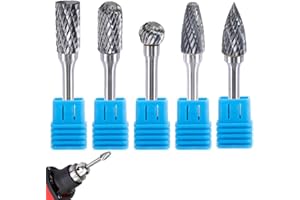VIOWEY 5PCS Carbide Burr Bits Set 1/4'' Shank, 1/2" Cutting Diameter Double Cut Rotary Burr Set for Die Grinder Metal Wood Jade Carving Engraving Polishing Drilling Milling Cutting