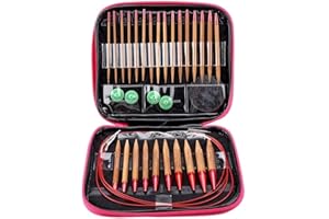 ZHUOLONG Ferri da maglia circolari, set di aghi di bambù carbonizzati intercambiabili Set di anelli per ferri da maglia circolari in alluminio