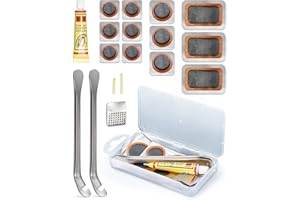 KHYYQUA Kit de Réparation Pneus de véLo,avec boîte de Rangement Portable, kit rustine Velo,Levier en métal, Patchs hermétiques, pour Les vélos de Route et de Montagne et Caoutchouc Gonflable
