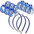 Lezevn 3 Pieces Blue Ponytail Feathers Headband Bopper Pom Party Headband Costume Props for Women Girls Party Accessory