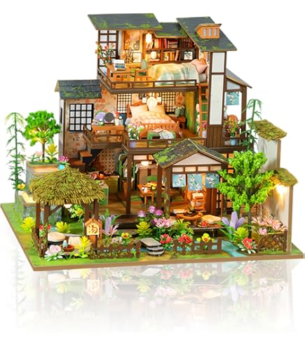 Tonecheer Kit De Puzzle 3D En Bois à Faire Soi-même Pour Adultes, Maison De Poupée Miniature, Serre-livres De Conte De Fées, Décoration Avec Housse Anti-poussière Et Lumières LED (bête Et Beauté