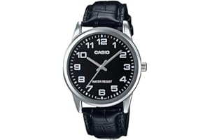 Casio Orologio da polso da uomo al quarzo classico cinturino in pelle nero cassa in ottone display analogico nero - MTP-V001L-1B