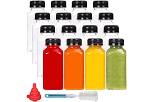 YBCPACK 16 Stück 250ml Kunststoff Saftflaschen zum Befüllen， Wiederverwendbare Leere Smoothie Flasche inklusive Reinigungsbürste und Silikontrichter, Ideal für Mini-Kühlschrank und Juicer Shots