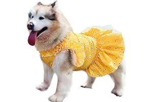UOSIA Prinzessinnenkleid mit Blumenmuster, Gelb gepunktet, für extra große Hunde, leicht und atmungsaktiv, für Hochzeit, Geburtstag, Party, Größe 6XL