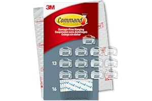 Command Clips de cordon ronds, clips de câble de suspension sans dommages, clips muraux pour accrocher des câbles électriques, 13 clips de cordon transparents et 16 bandes de commande