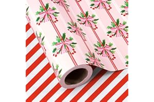 RUSPEPA Carta Da Regalo Natalizia Reversibile - Mini Rotolo - 43,2 Cm X 10 M - Carta Da Regalo Con Agrifoglio E Fiocco Rosso Per Natale, Feste E Celebrazioni
