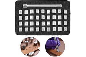 STILLWEN 37 Pezzi Timbro per Pelle, Punzoni per Cuoio Lettere e Numeri, Punzoni in Metallo con Impugnatura Antiscivolo per Incisione e Goffratura della Pelle, Alfabeto dalla A alla Z e Numeri 0-9(6mm)