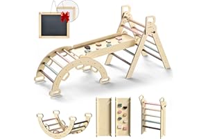 BlueWood Triangle Set, 7-in-1 Foldable Wooden Toddler Climbing Toys Indoor Playground Jungle Gym Montessori Climber for 2-6 Years Old, Baby, Kids (Mauve Pink)