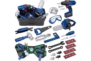 PROACC Kids Tool Set, Kids Toys 32Pcs Play Tools Kit with Electronic Toy Drill Kids Tool Belt Tool Box, Christmas Toy Gifts for 3 4 5 Year Olds Boys Girls, Blue