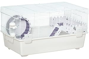PawHut 2 Tier Hamster Cage, Gerbil Cage with Exercise Wheel, Water Bottle, Ladder, White