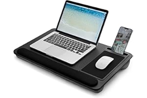 VIVO TECHNOLOGIES Portable Lap Desk Wood Laptop Tray with Cushion, Lightweight Laptop Stand for Bed Lap Tray with Built-In Mouse Pad, Wrist Rest, Phone Slot, Lap Stand for Sofa and Bed