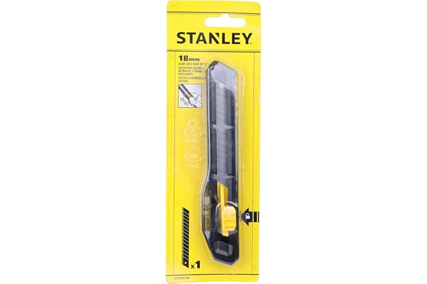 STANLEY STHT10323-800 18 mm Plastic Slide Lock Snap-Off Knife for Home & Professional Use, Carbon Steel Blades with 15 Cut-Off Points for Precision, YELLOW & BLACK