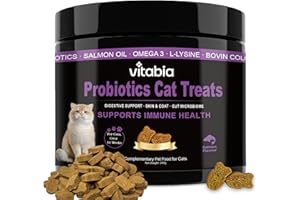 VITABIA Probiotics for Cats with Lysine, Omega 3 Fish Oil & Vitamins | Cat Treats for Itchy Skin, Allergies and Flea Treatment | Digestive Health & Immune Support | Cat Food Supplements (120 Count)