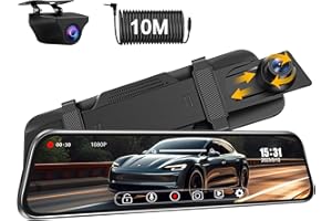 Vtopek Dual 1080P Dash Cam Auto Specchietto Retrovisore Auto con Telecamera 170°+140° Grandangolo 10" Specchietto Retrovisore Dashcam con Visione Notturna G-sensor Registrazione in Loop 10M Cavo