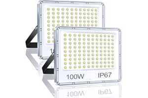 YIQIBRO Faretto LED da Esterno 100W 2 Pezzi, Faro LED Esterno IP67 Impermeabile Ultra Sottile, 10000LM 6500K Bianca Fredda Luce di Sicurezza per Giardino Cortile Garage Prato Magazzino Terrazza