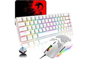 ZIYOU LANG RGB Gaming Keyboard and Mouse Set, 68 Keys Blue Switch 60% Mini Chroma Mechanical Keyboard, 6400DPI Honeycomb Lightweight Optical Mouse, USB Wired, Compatible with Windows Mac PS4 XBox, White