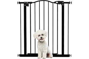 PawHut 74-80cm Adjustable Metal Pet Gate Safety Barrier w/Auto-Close Black