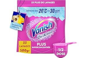 Vanish Oxi Action Plus - Poudre Super Concentrée - Détachant Textile et Anti-Décoloration - 2x plus de lavages - 500gr