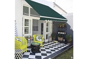 COSTWAY 3 x 2.5m/3 x 3.6m Retractable Manual Awning, Anti-UV and Waterproof Garden Patio Canopy with Hand Crank, Aluminum Sun Shade Shelter for Balcony Yard(3m x 2.5m, Green)