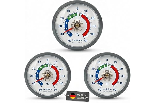 Lantelme Thermomètre de réfrigérateur bimétallique | Taille Ø 52mm x 12mm, autocollant | Plage de température -50°C à 50°C | congélateur, glacière, refroidissement, réfrigérateur | Gri