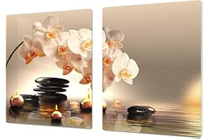 CONCEPT CRYSTAL GIGANTE Copri-piano cottura a induzione – ENORME tagliere in VETRO temperato – Pezzo Unico 80x52cm; Due Pezzi 40x52cm ognuno: Serie di fiori DD06A