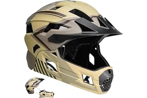 Crazy Safety Casque Vélo Intégral - Sable | pour VTT, BMX, Trottinette | Casque Enfant avec mentonnière Amovible | Casque intégral et Standard 2-en-1 | Casque de Motocross Taille M 54-57 cm