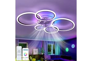 Dfiacn RGB Deckenventilator Mit Beleuchtung LED Dimmbar Schlafzimmer Leise Lampe Mit Ventilator Mit Fernbedienung Reversibel 6-Gang Timing Deckenlampe Mit Ventilator Wohnzimmer Φ 95cm, Schwarz