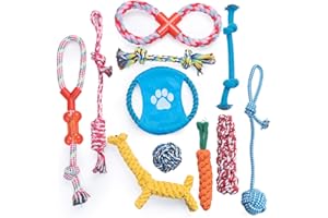 DONO Dog Rope Toys for Chewers -Washable Cotton Rope Dog Toy - 11pcs Durable Teeth Training Puppy Chew Rope Toys Gift Set for Small Medium Large Dogs