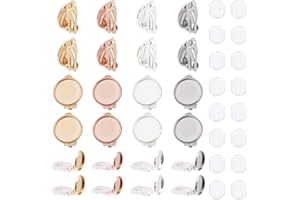 UNICRAFTALE 32 Set 4 Colori Piatti Rotondi Orecchini A Clip con Cuscinetti per Orecchino in Silicone Orecchini Non Forati 304 Componenti per Orecchino in Acciaio Inossidabile per La Creazione
