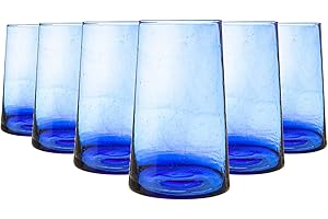 Nicola Spring 6 pièces Merzouga recyclé Highball Verres Set - Consommation d'alcool en Verre - 320ml - Bleu