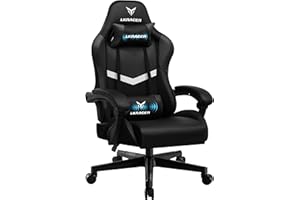 LUCKRACER Gaming Chair, Massage Ergonomic Computer Chair Lumbar Support High Back Height Adjustable Gaming Chair with 360°-Swivel Seat and Headrest for Home Office, Black