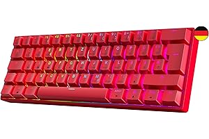 ‎GK61 GK61 Hot-Swap Mechanische Gaming-Tastatur - 62 Tasten Mehrfarbige RGB-LED-Hintergrundbeleuchtung für PC-/Mac-Spieler - ISO Deutsches Layout (Gateron Optical Black, Rot)
