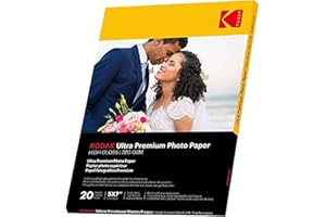 KODAK Ultra Premium Photo Paper - Carta Fotografica Lucida, Confezione da 20 Fogli, Formato 13x18 cm, 280g/m², Stampa a Inchiostro, Ideale per Album e Cornici