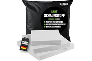 ‎SEEBAUER LIVING SEEBAUER living Schaumstoff Light RG 26/40 (Mittelfest) 45 x 45 x 3 cm Schaumstoffplatte für Polster und Sitzkissen, Polsterschaumstoff als Zuschnitt für Sitzpolster